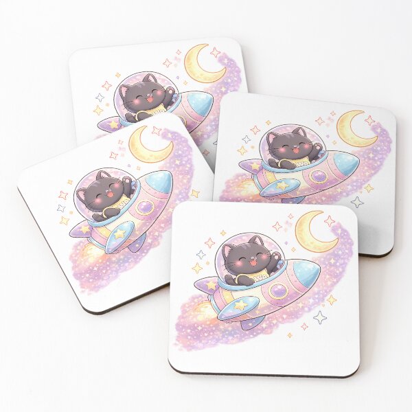 Item preview, Kawaii Black Cat Flying Around the Moon Cute Cartoon Animal Design designed and sold by Wawa5656.