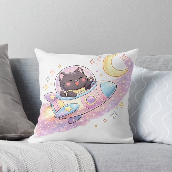 Item preview, Kawaii Black Cat Flying Around the Moon Cute Cartoon Animal Design designed and sold by Wawa5656.