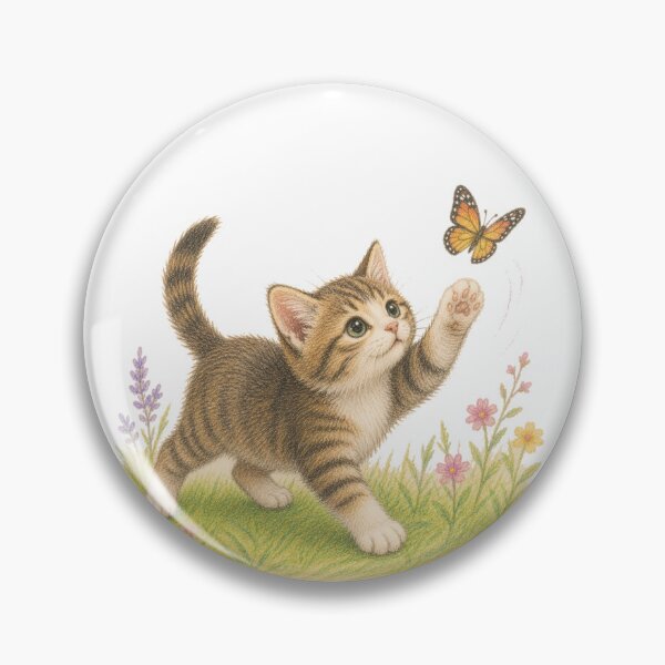 Item preview, Playful Kitten Chasing Butterfly Illustration designed and sold by SarcasmAndSpite.