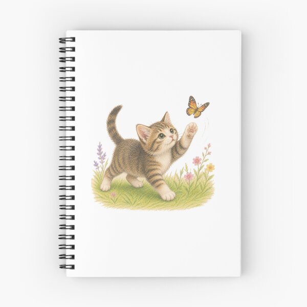 Item preview, Playful Kitten Chasing Butterfly Illustration designed and sold by SarcasmAndSpite.