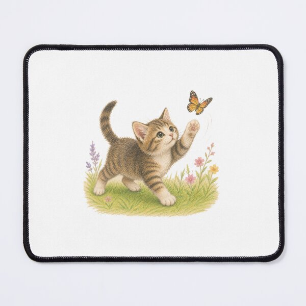 Item preview, Playful Kitten Chasing Butterfly Illustration designed and sold by SarcasmAndSpite.