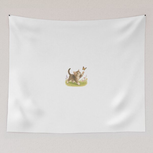 Item preview, Playful Kitten Chasing Butterfly Illustration designed and sold by SarcasmAndSpite.