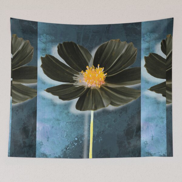 Item preview, Deep Black Cosmos Flower Botanical Blue Floral Art designed and sold by Sharon Cummings Art.