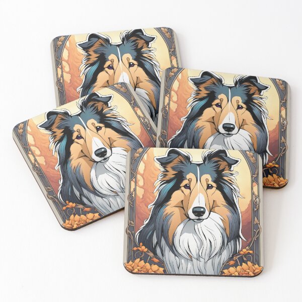 Item preview, Stained Glass Rough Collie with Autumn Roses  designed and sold by pinkal.