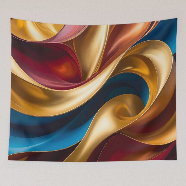 Item preview, Abstract Flowing Gold Red Blue Wave Artwork designed and sold by BetweenForms.