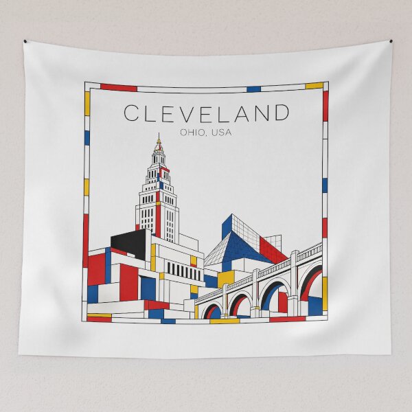 Item preview, Cleveland Mondrian style poster 3D designed and sold by CMYKStudio.