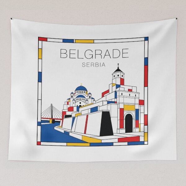 Artikelvorschau, Belgrader Poster im Mondrian-Stil (3D) entworfen und verkauft von CMYKStudio.