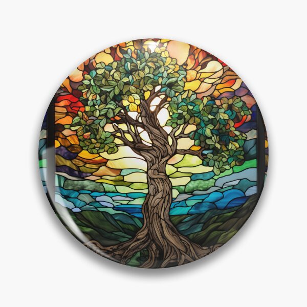 Item preview, Stained Glass Tree of Life Landscape in Vibrant Autumn Colors  designed and sold by pinkal.