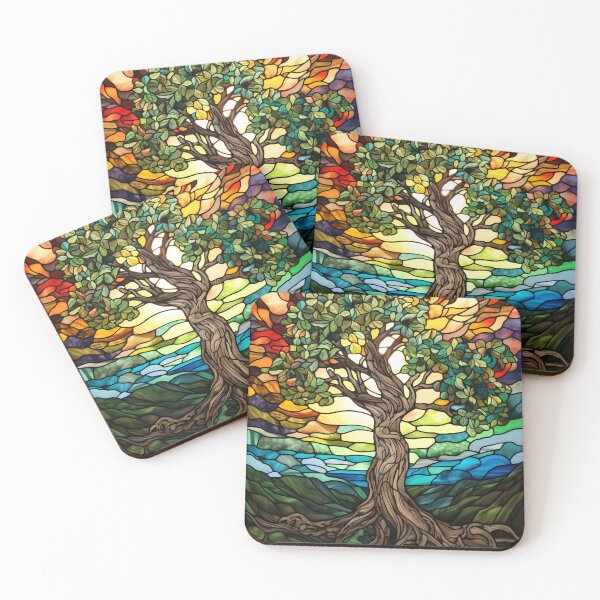 Item preview, Stained Glass Tree of Life Landscape in Vibrant Autumn Colors  designed and sold by pinkal.