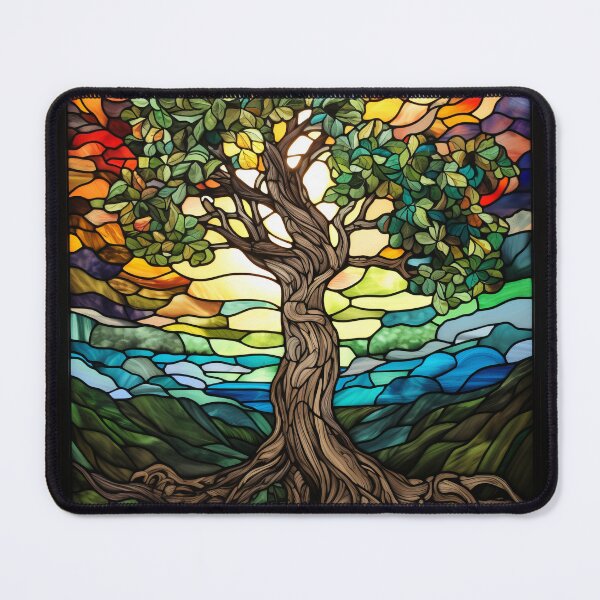 Item preview, Stained Glass Tree of Life Landscape in Vibrant Autumn Colors designed and sold by pinkal.
