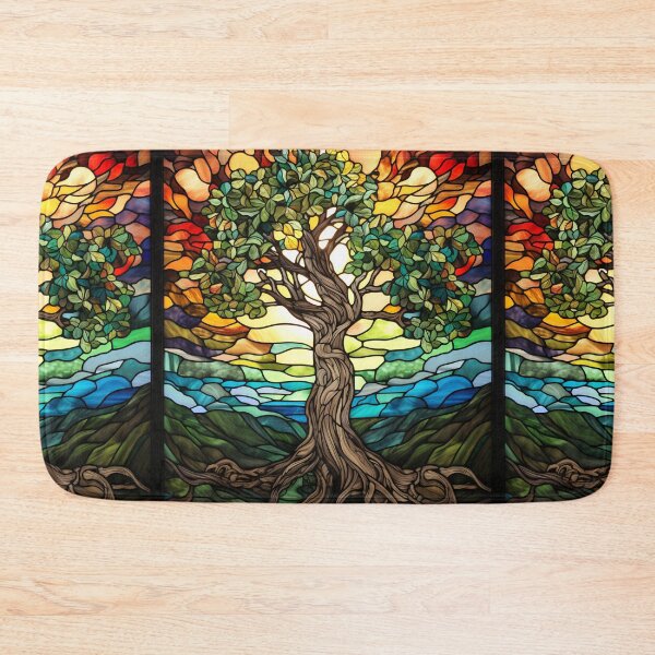 Item preview, Stained Glass Tree of Life Landscape in Vibrant Autumn Colors  designed and sold by pinkal.