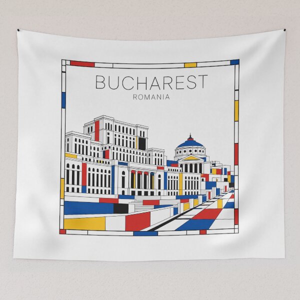 Item preview, Bucharest Mondrian style poster 3D designed and sold by CMYKStudio.