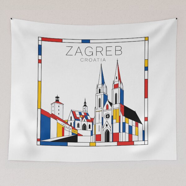 Item preview, Zagreb Mondrian style poster 3D designed and sold by CMYKStudio.