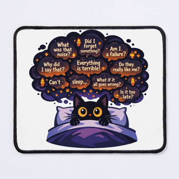 Item preview, 3 AM Overthinking Black Cat Can't Sleep designed and sold by Cherie-verse.