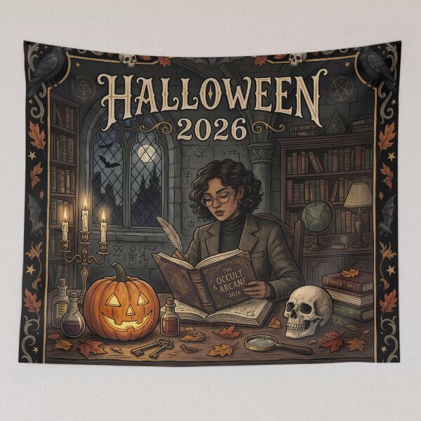 Item preview, Cozy Witch Reading Halloween 2026 Autumn Equinox Illustration designed and sold by DarkOriginArts.