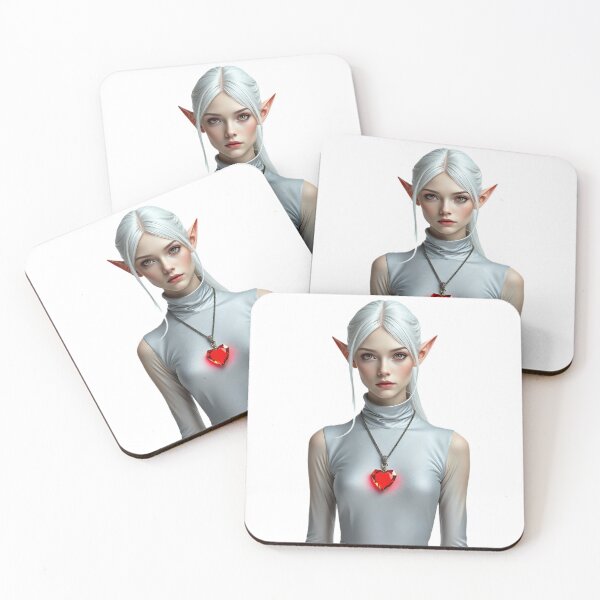 Item preview, Ethereal White-Haired Fantasy Elf with Glowing Red Heart designed and sold by Mido-artister.