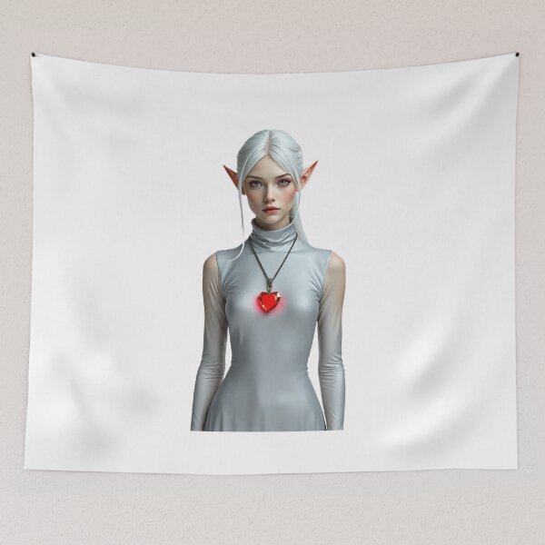 Item preview, Ethereal White-Haired Fantasy Elf with Glowing Red Heart designed and sold by Mido-artister.