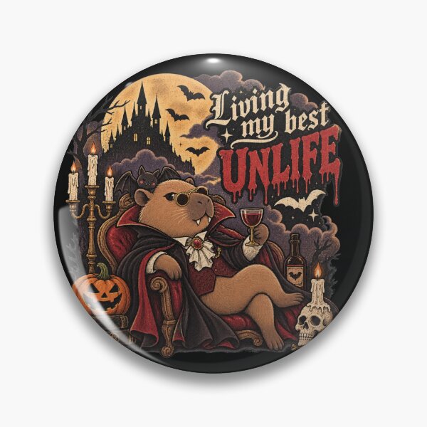 Item preview, Living My Best Unlife – Vampire Capybara Vintage Gothic Halloween designed and sold by Freedesign-home.