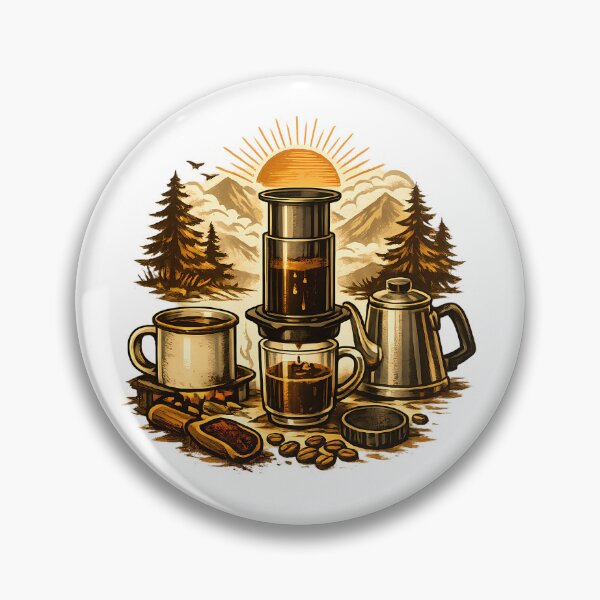 Item preview, AeroPress coffee maker at the campsite at dawn designed and sold by Daily Quirk.