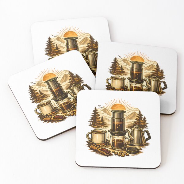 Item preview, AeroPress coffee maker at the campsite at dawn designed and sold by Daily Quirk.