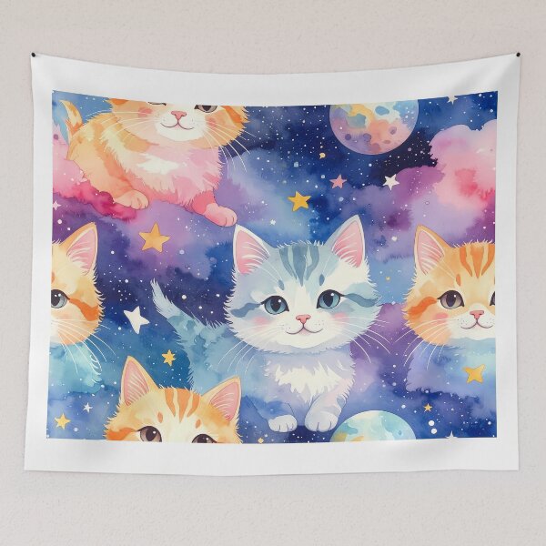Item preview, Cute Watercolor Cats in Galaxy Clouds designed and sold by BetweenForms.