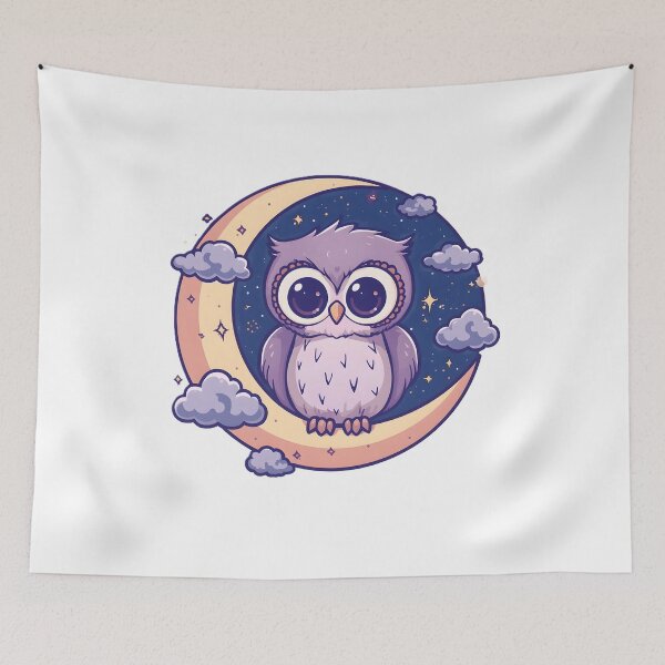 Item preview, Cute Kawaii Owl on Crescent Moon | Magical Night Sky Owl Aesthetic designed and sold by dreamz-world.