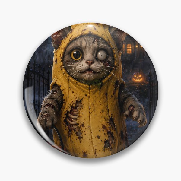 Item preview, Cute Zombie Cat in Banana Costume Holding Pumpkin Candy Bucket for Halloween designed and sold by Dreamy Armine Art.