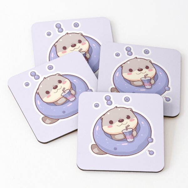 Item preview, Kawaii Otter Blueberry Float – Cute Chibi Summer Otter designed and sold by UnRealS.