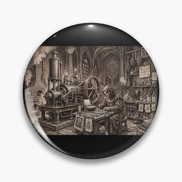 Item preview, Dark Cathedral - The Monk in Gothic Alchemist Printing Press Engraving designed and sold by Neurospicy Trolls.