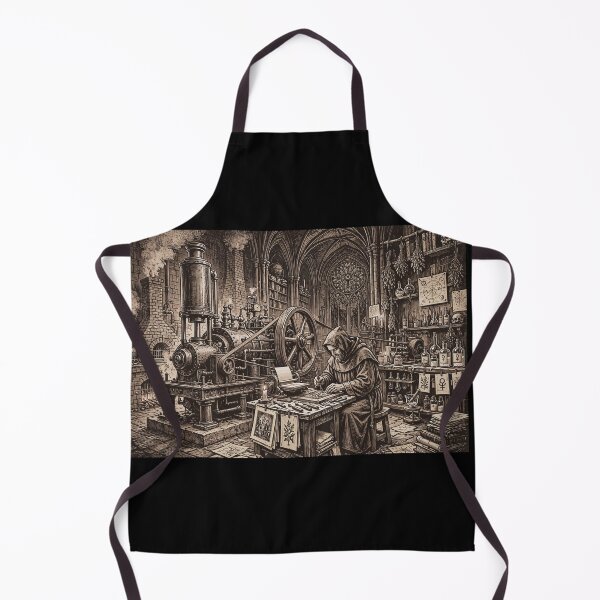 Item preview, Dark Cathedral - The Monk in Gothic Alchemist Printing Press Engraving designed and sold by Neurospicy Trolls.