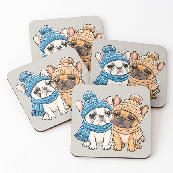 Item preview, Freakin Cute Frenchies Friends with winter hats and scarves in the snow designed and sold by newnomads-art.