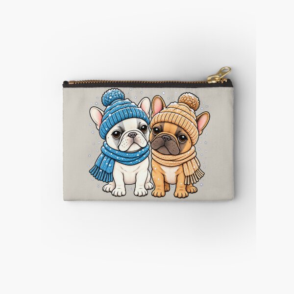 Item preview, Freakin Cute Frenchies Friends with winter hats and scarves in the snow designed and sold by newnomads-art.