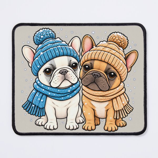 Item preview, Freakin Cute Frenchies Friends with winter hats and scarves in the snow designed and sold by newnomads-art.