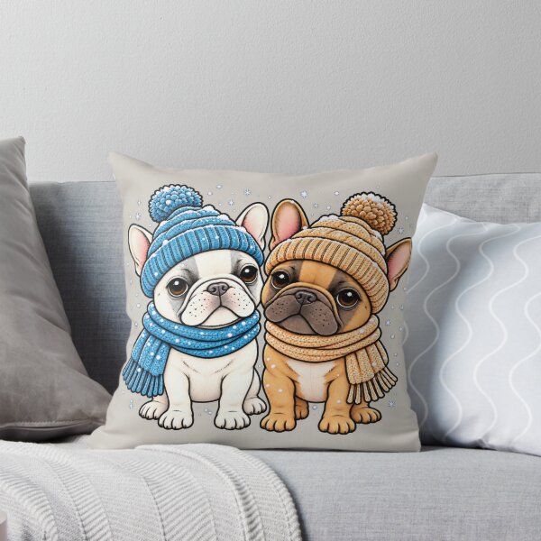Item preview, Freakin Cute Frenchies Friends with winter hats and scarves in the snow designed and sold by newnomads-art.