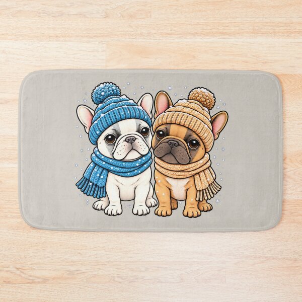 Item preview, Freakin Cute Frenchies Friends with winter hats and scarves in the snow designed and sold by newnomads-art.