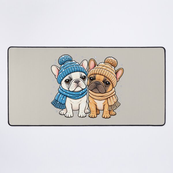 Item preview, Freakin Cute Frenchies Friends with winter hats and scarves in the snow designed and sold by newnomads-art.