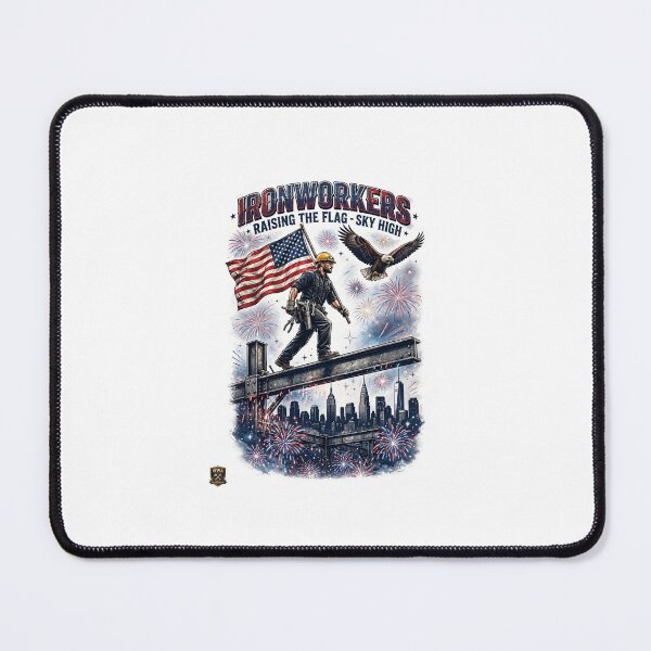 Item preview, : Ironworkers - Raising the Flag Sky High Patriotic Construction Art designed and sold by WeirdWheeledArt.