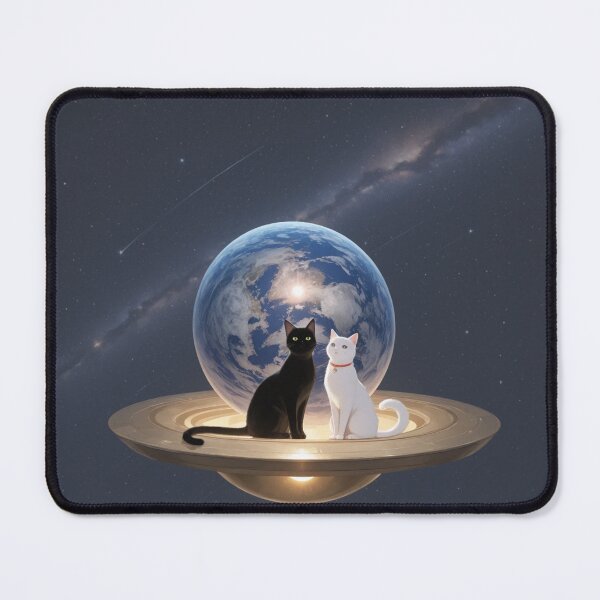 Item preview, Cosmic Cats on UFO Above Earth - Surreal Space Art designed and sold by BLUESKY11a.
