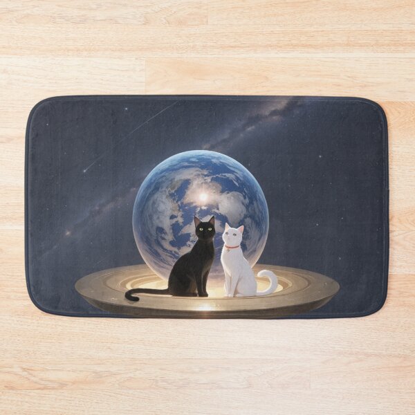 Item preview, Cosmic Cats on UFO Above Earth - Surreal Space Art designed and sold by BLUESKY11a.