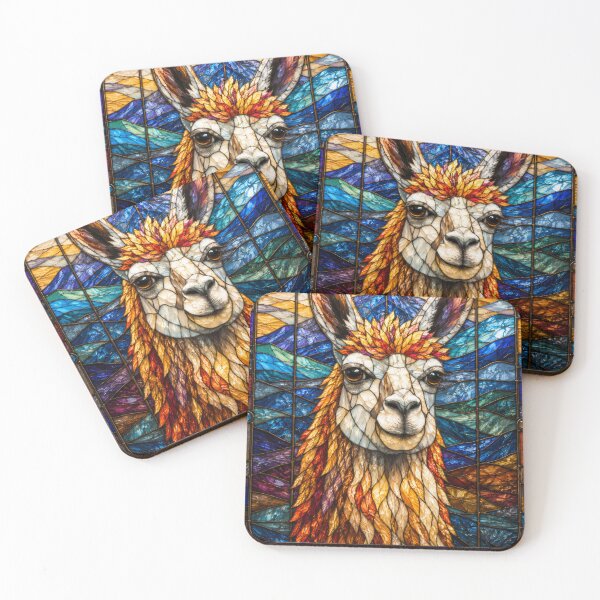 Item preview, Llama Stained Glass Mountain Mosaic designed and sold by pinkal.