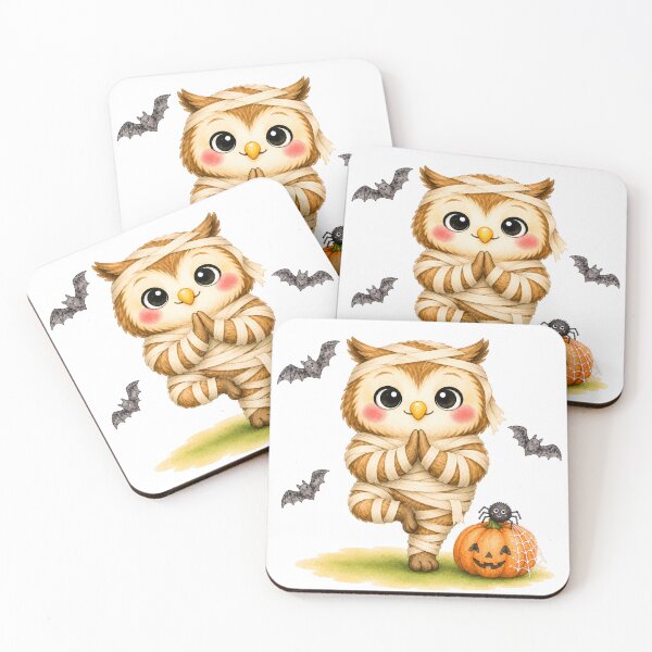 Item preview, Halloween Tree Pose Mummy Owl designed and sold by YogiAnimalArt.