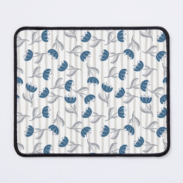 Item preview, Blue Floral Pattern on Soft Neutral Stripes designed and sold by Jyoti Digital Artist.