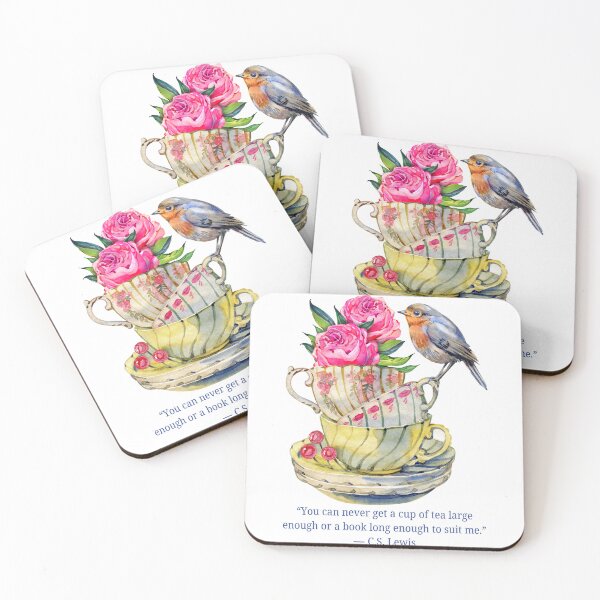 Item preview, Vintage Cup Stack with Bird and C. S. Lewis Tea Quote designed and sold by AnimaliaStar.