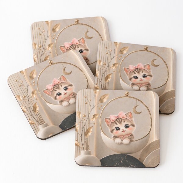 Item preview, Kawaii Kitten Moon Nursery Wall Art designed and sold by dreamybyana.