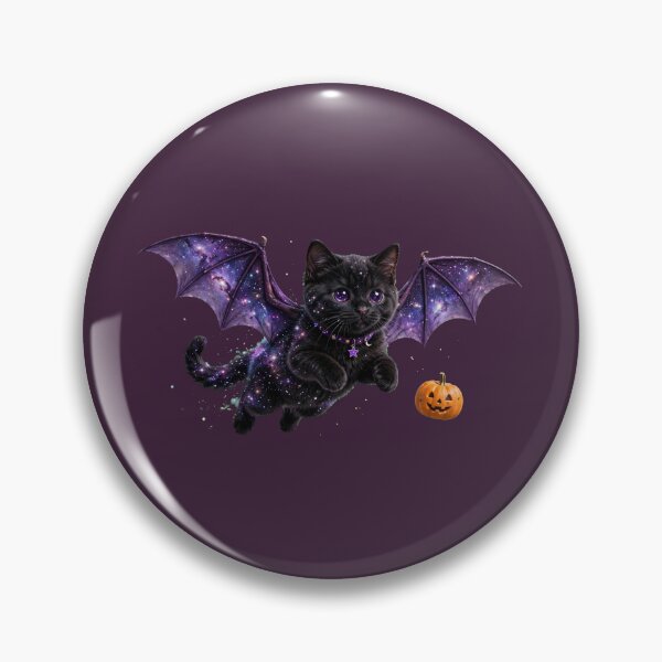 Item preview, Bat Wings Galaxy Cat - Flying Black Cat with Purple Galaxy Wings and Pumpkin designed and sold by PrettyCrypt.