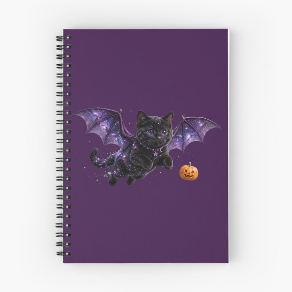 Item preview, Bat Wings Galaxy Cat - Flying Black Cat with Purple Galaxy Wings and Pumpkin designed and sold by PrettyCrypt.