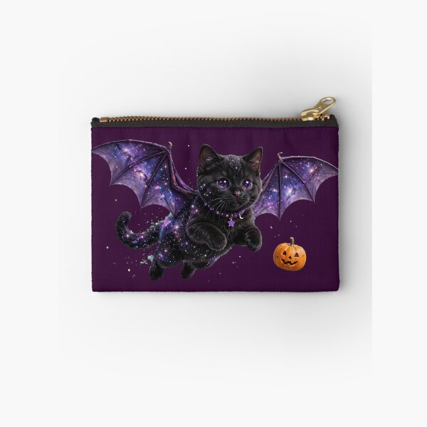 Item preview, Bat Wings Galaxy Cat - Flying Black Cat with Purple Galaxy Wings and Pumpkin designed and sold by PrettyCrypt.