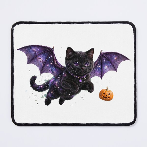 Item preview, Bat Wings Galaxy Cat - Flying Black Cat with Purple Galaxy Wings and Pumpkin designed and sold by PrettyCrypt.