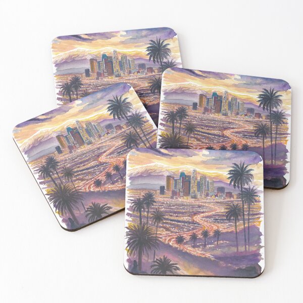 Item preview, Los Angeles Twilight Above Highways Palms and Downtown designed and sold by artshop77.