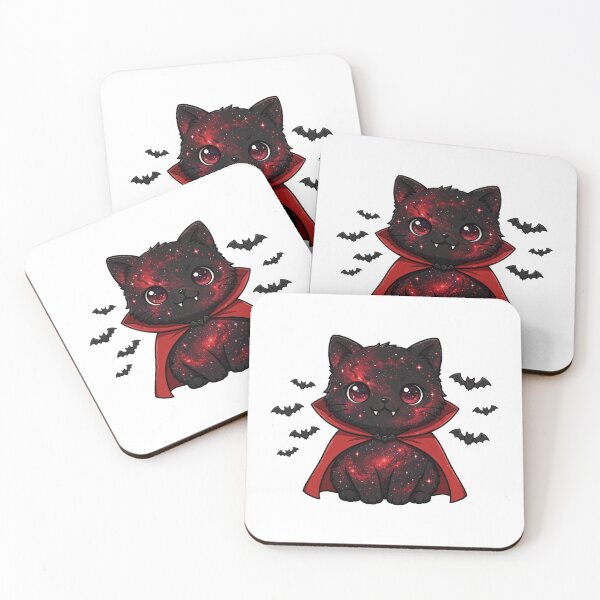 Item preview, Vampire Galaxy Cat - Dracula Cat with Red Cape and Bats - Gothic Halloween Cat designed and sold by PrettyCrypt.